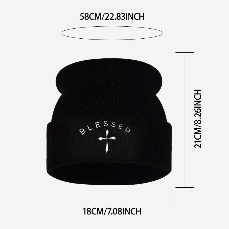Blessed Cross Embroidered Bean - Beanie Cuffed Knit ulasan dan harga