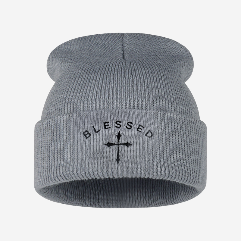 Blessed Cross Embroidered Bean - Beanie Cuffed Knit ulasan dan harga