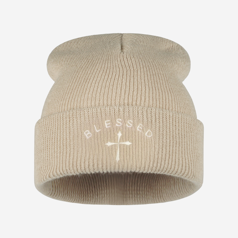 Blessed Cross Embroidered Bean - Beanie Cuffed Knit ulasan dan harga